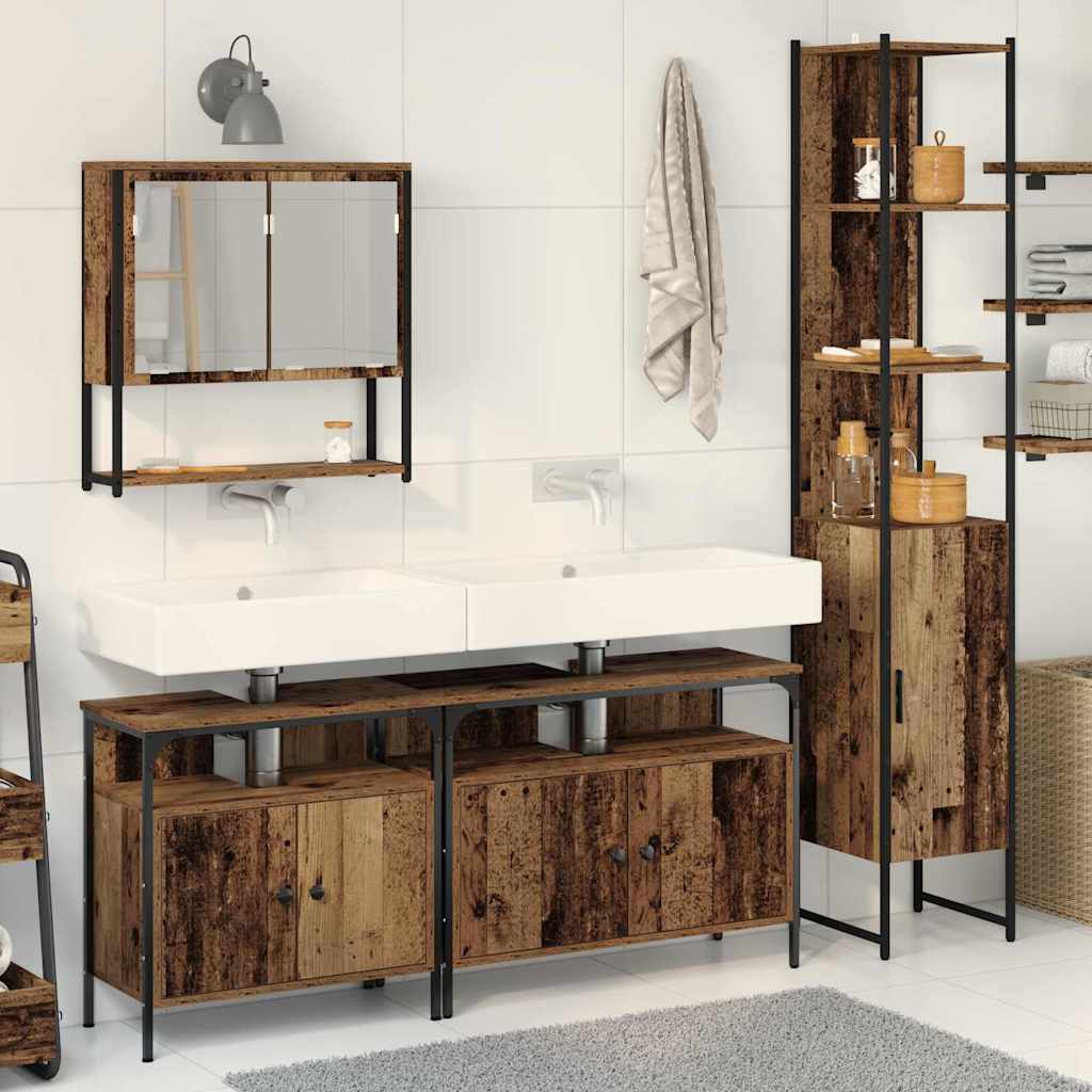 vidaXL Zestaw mebli łazienkowych z półką z drzwiami 4 pcs Stare drewno