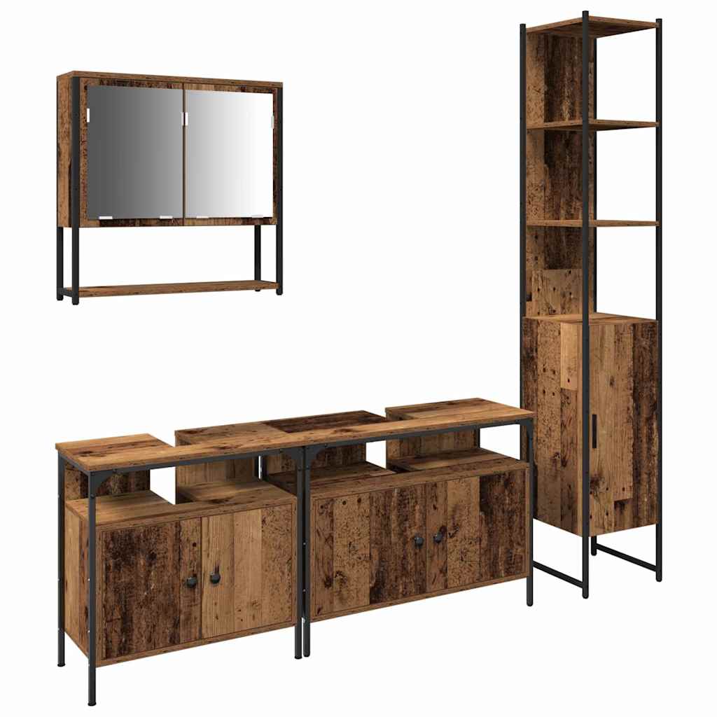 vidaXL Zestaw mebli łazienkowych z półką z drzwiami 4 pcs Stare drewno