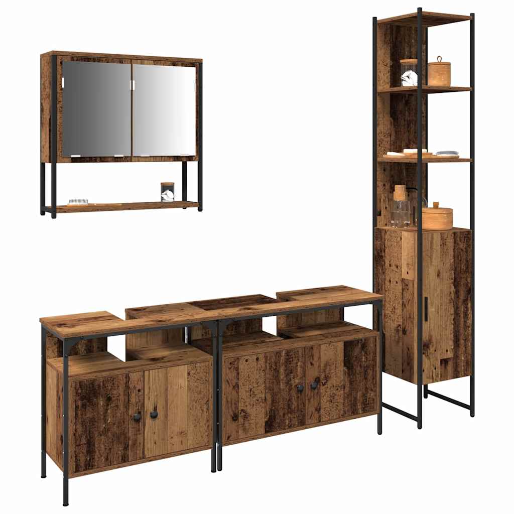 vidaXL Zestaw mebli łazienkowych z półką z drzwiami 4 pcs Stare drewno
