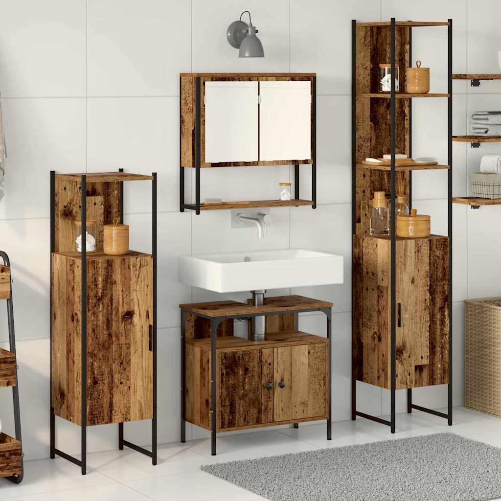 vidaXL Zestaw mebli łazienkowych z półką z drzwiami 4 pcs Stare drewno