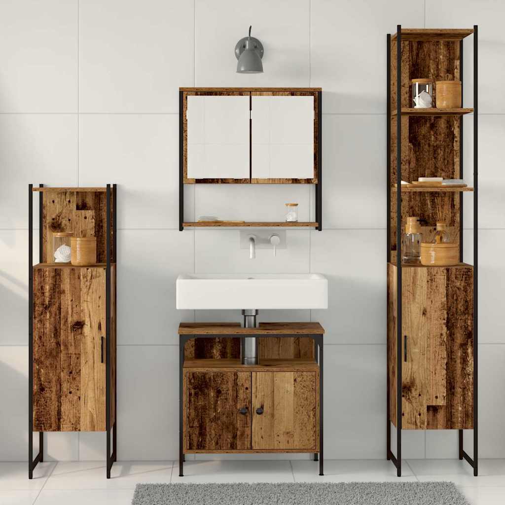 vidaXL Zestaw mebli łazienkowych z półką z drzwiami 4 pcs Stare drewno