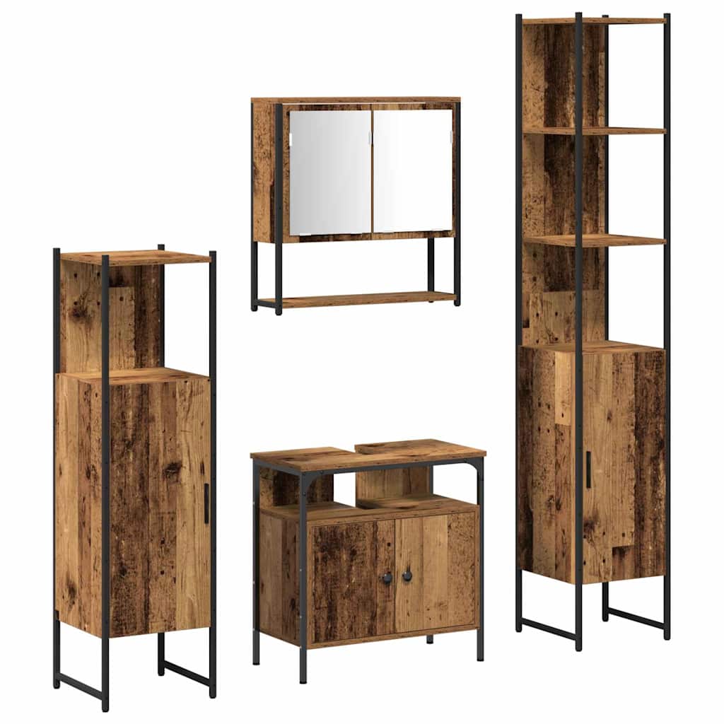 vidaXL Zestaw mebli łazienkowych z półką z drzwiami 4 pcs Stare drewno