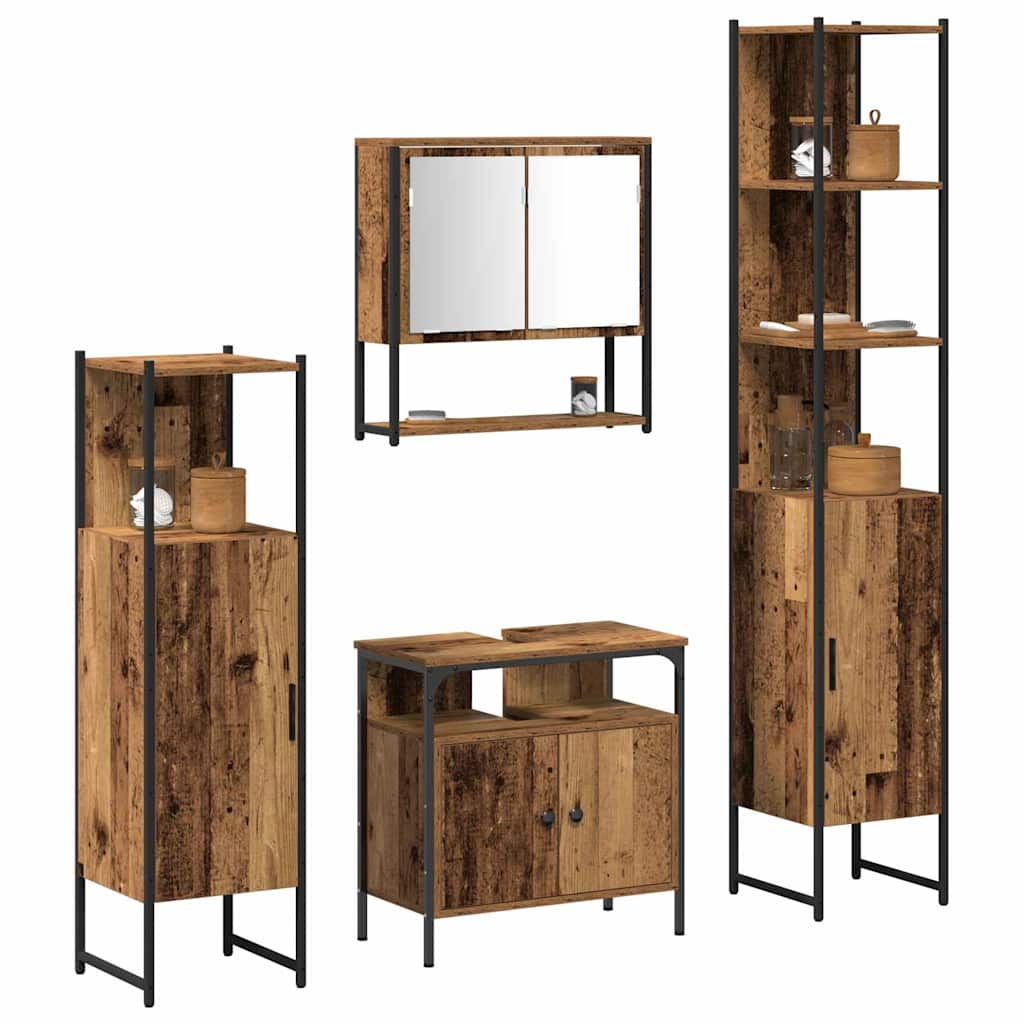 vidaXL Zestaw mebli łazienkowych z półką z drzwiami 4 pcs Stare drewno
