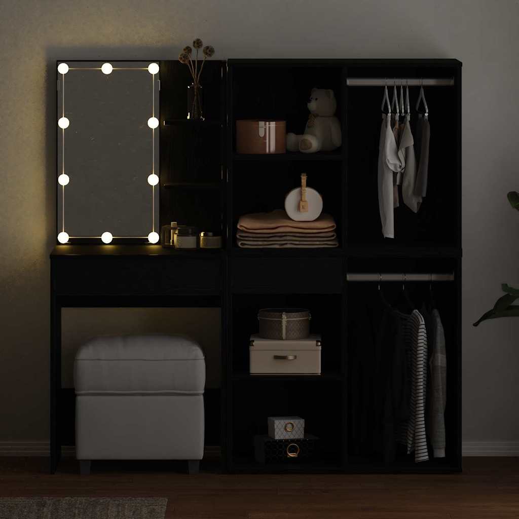 vidaXL Zestaw lustra LED z szufladą Czarny Dąb 140 x 40 x 140 cm