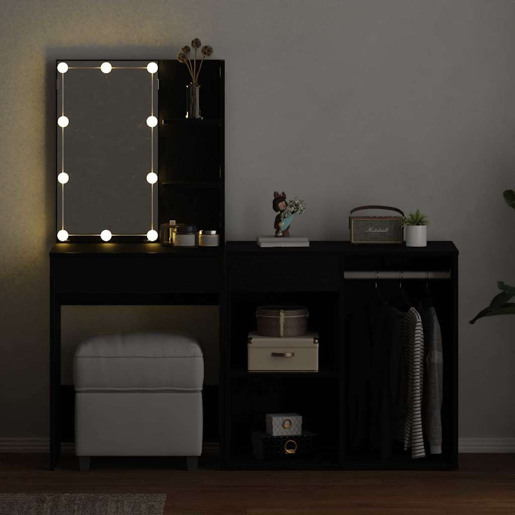 vidaXL Zestaw lustra LED z szufladą Czarny Dąb 140 x 40 x 140 cm