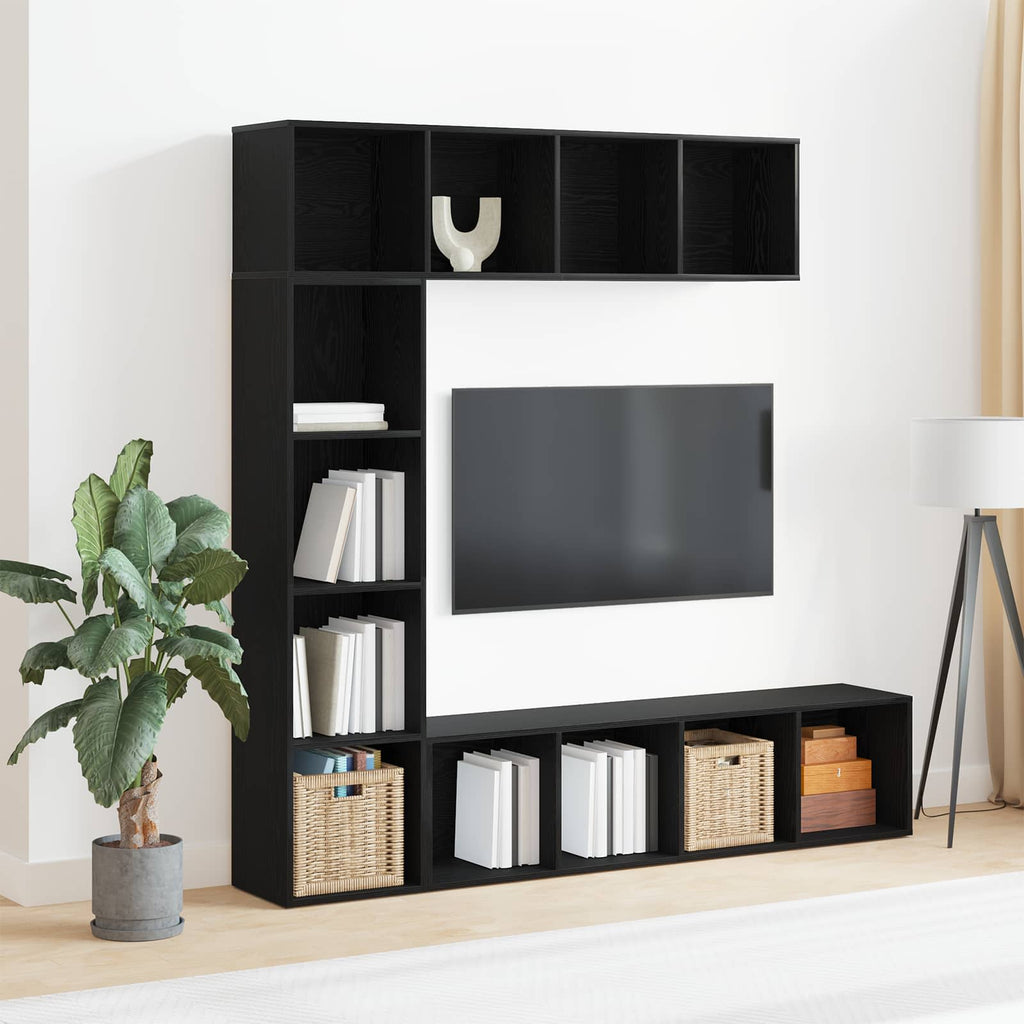 vidaXL Półka na książki 3 pcs Czarny Dąb 36 x 30 x 143 cm
