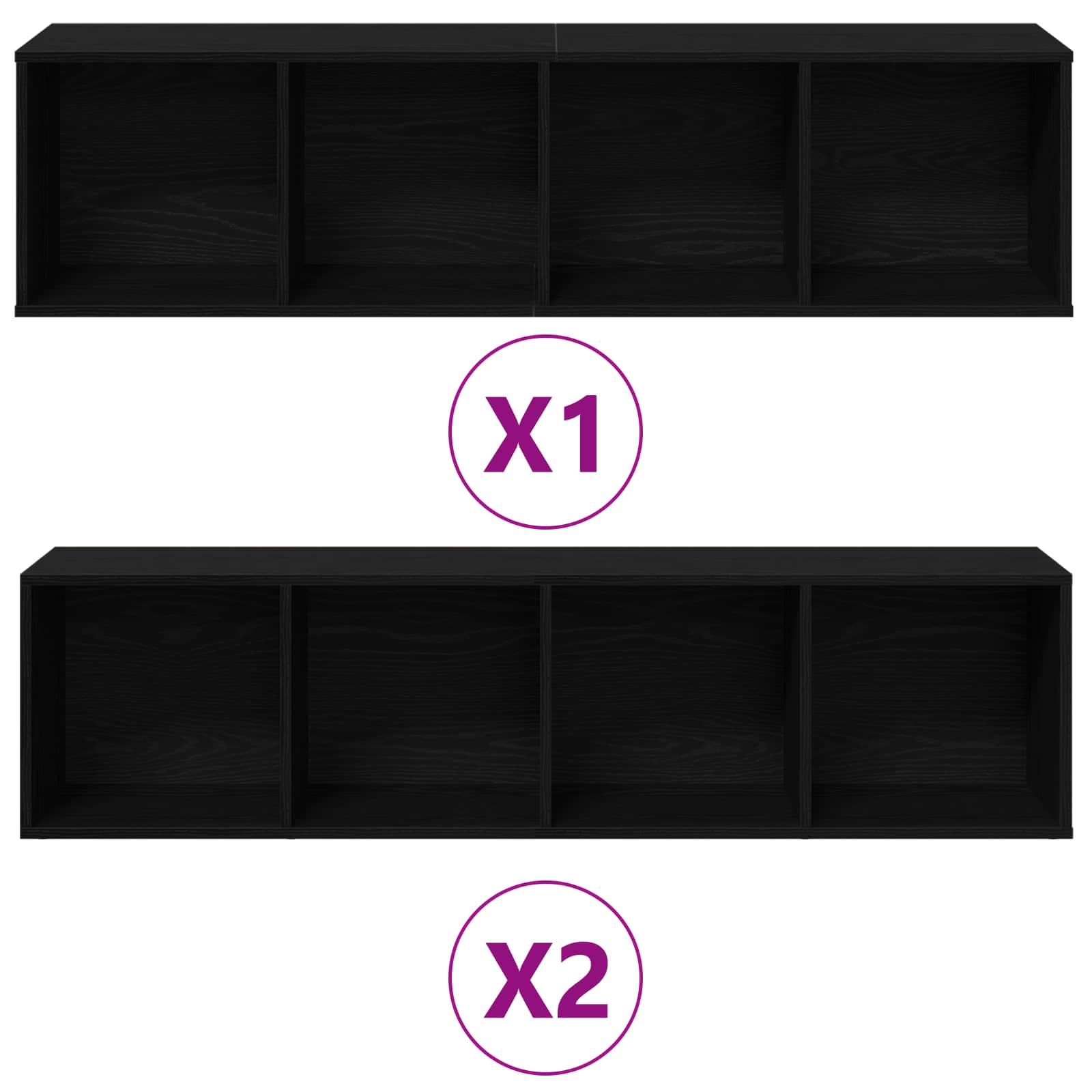 vidaXL Półka na książki 3 pcs Czarny Dąb 36 x 30 x 143 cm