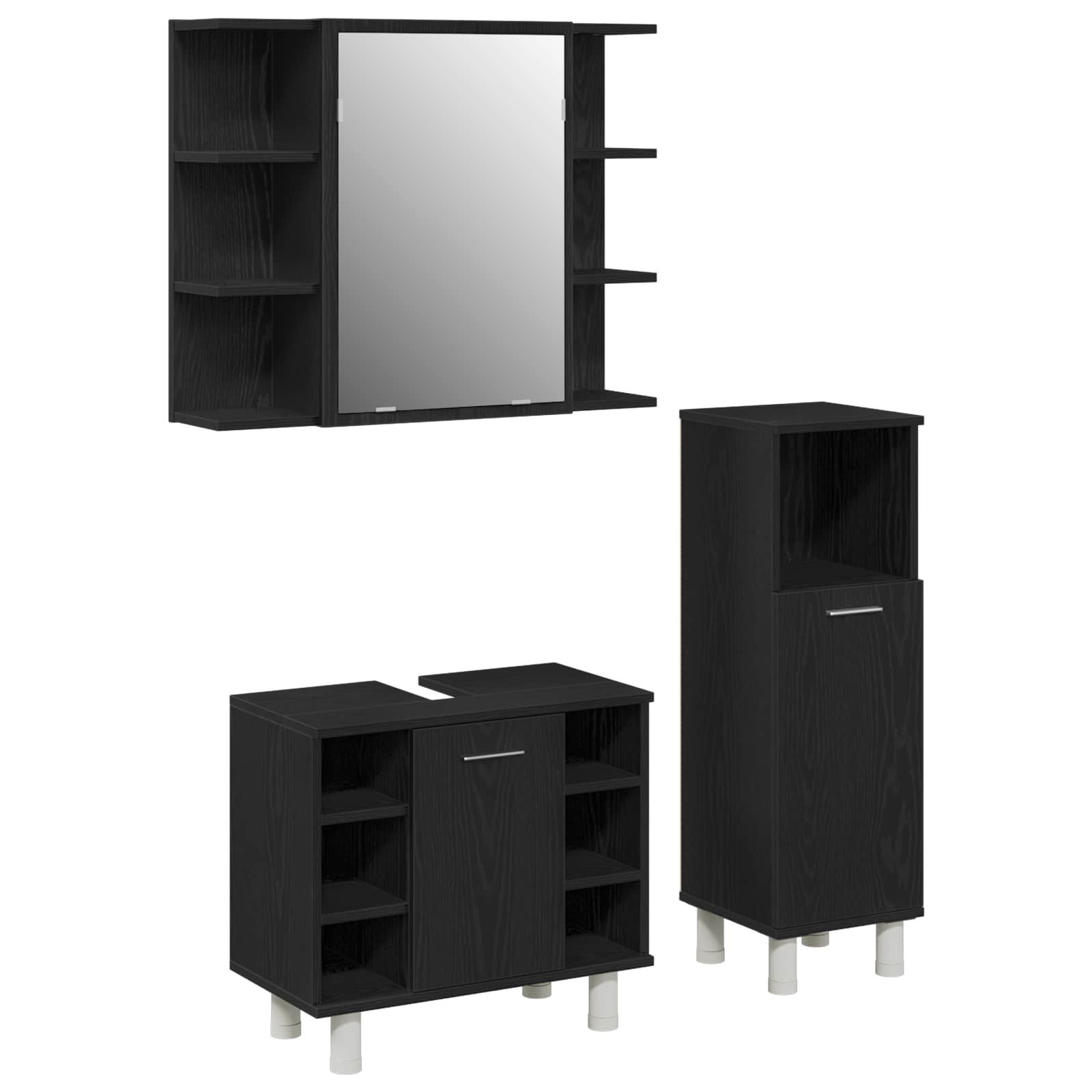 vidaXL Zestaw mebli łazienkowych 3 pcs Czarny 30 x 30 x 99,5 cm