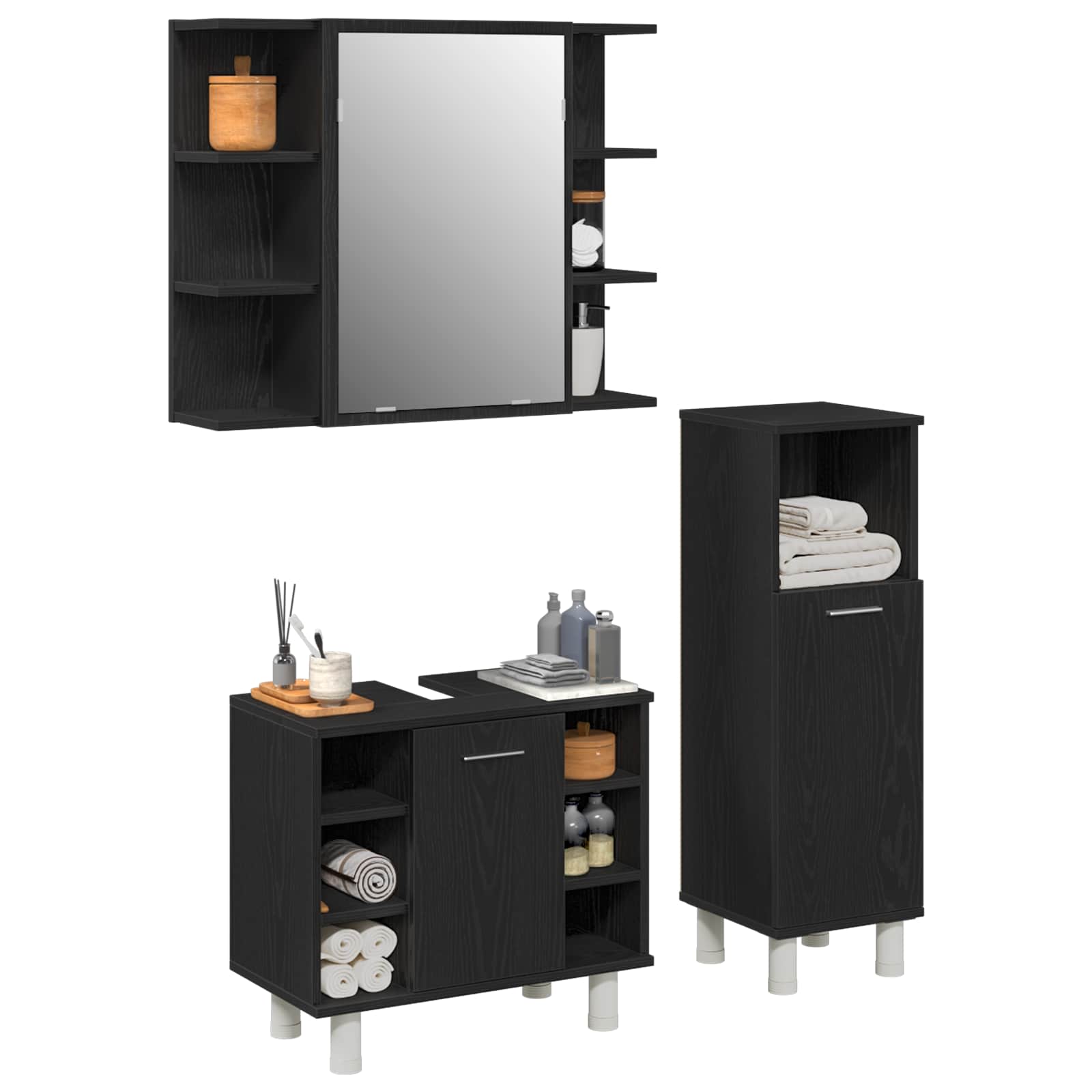 vidaXL Zestaw mebli łazienkowych 3 pcs Czarny 30 x 30 x 99,5 cm