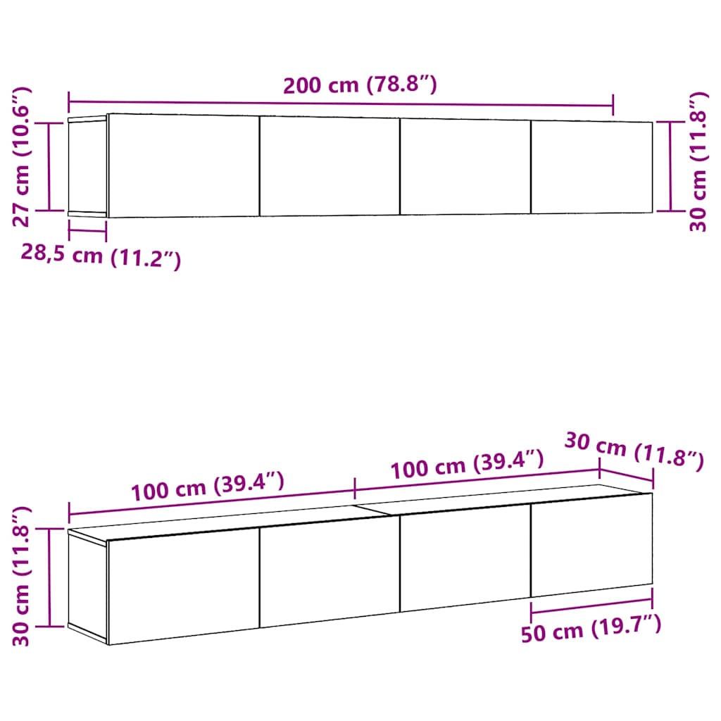 vidaXL Zestaw szafek RTV 4 pcs Czarny Dąb 100 x 30 x 30 cm