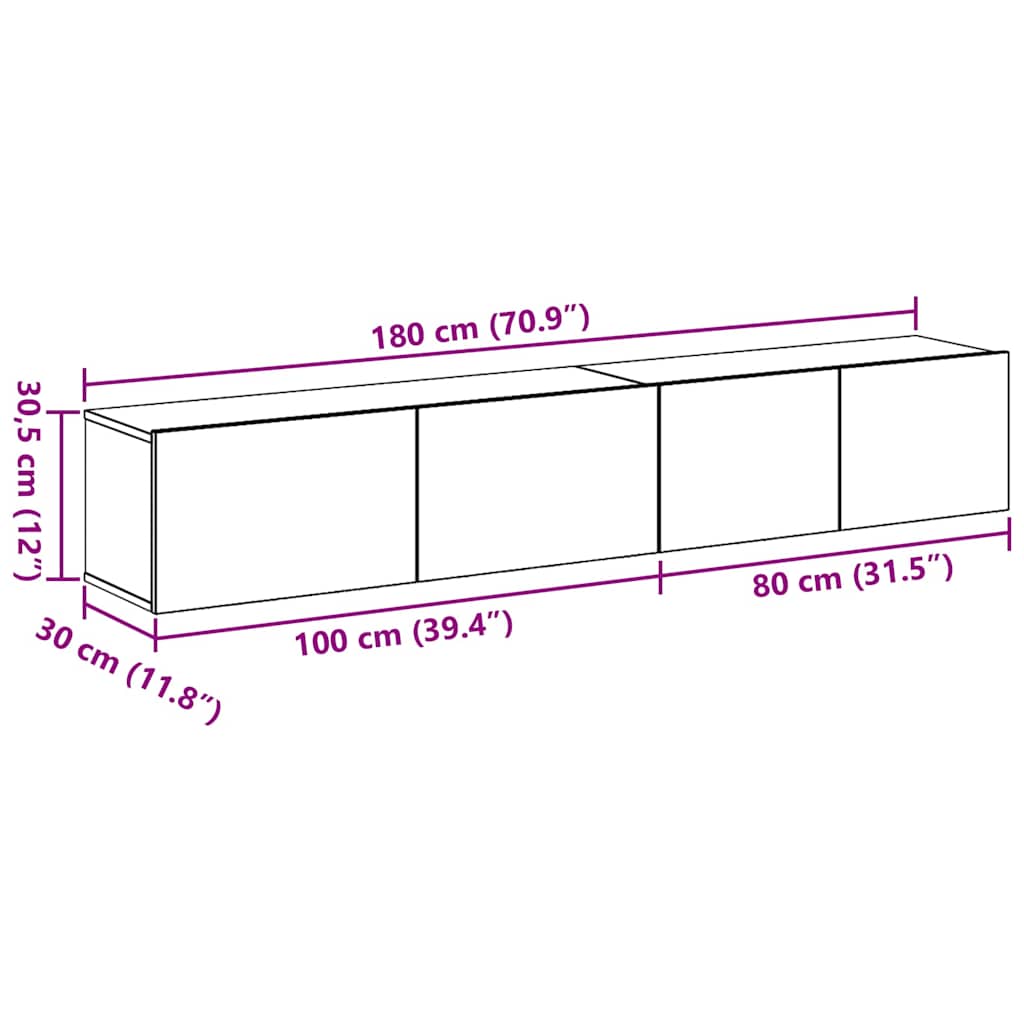 vidaXL Zestaw szafek RTV 2 pcs Czarny Dąb Materiał drewnopochodny