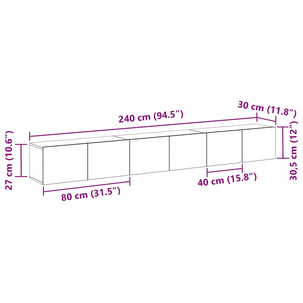 vidaXL Zestaw szafek RTV 3 pcs Czarny Dąb 80 x 30 x 30 cm