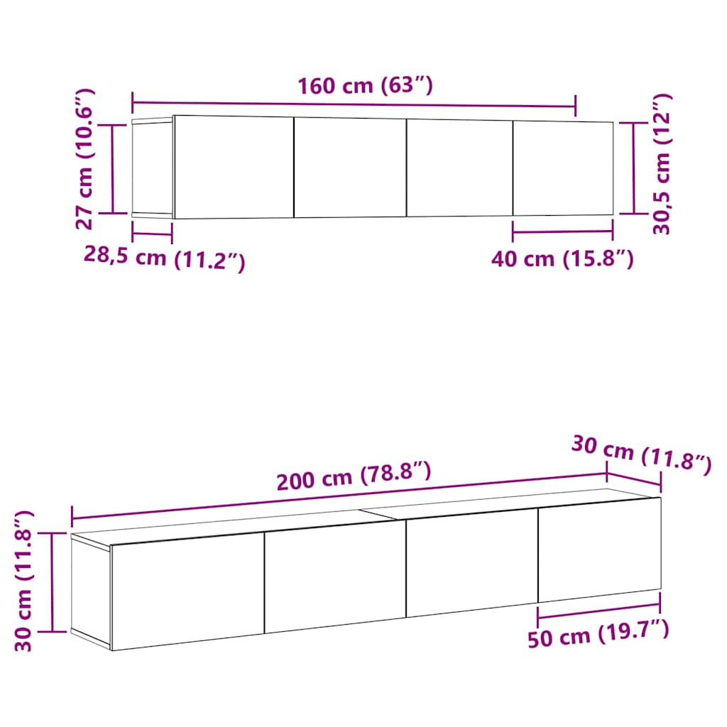vidaXL Zestaw szafek RTV 4 pcs Czarny dąb Drewno inżynieryjne
