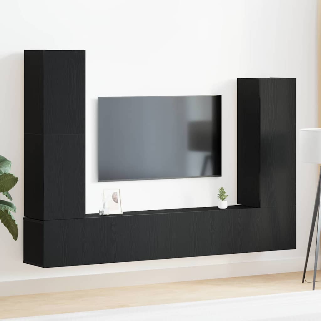 vidaXL Zestaw szafek RTV 6 pcs Czarny Dąb Materiał drewnopochodny