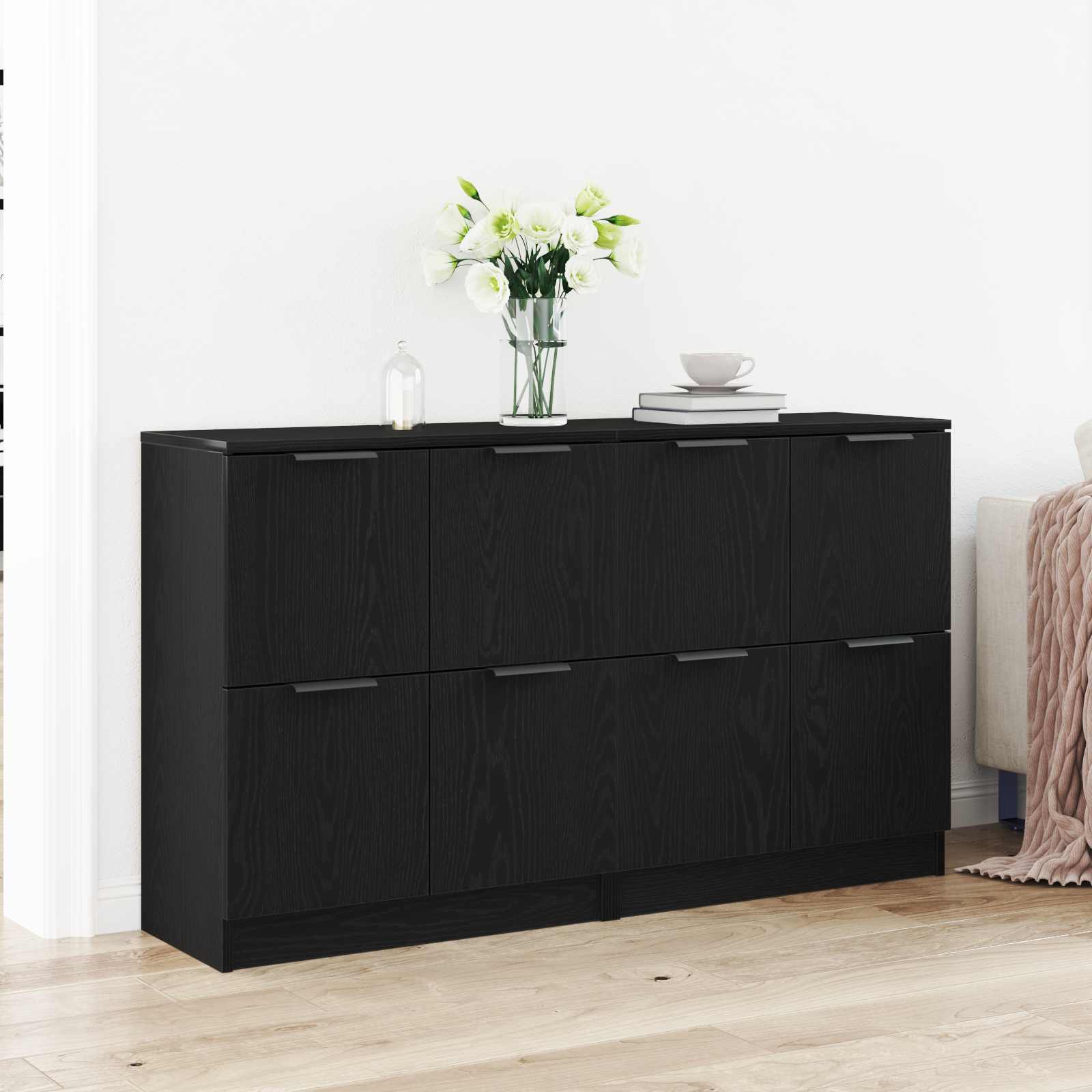 vidaXL Bufet 2 pcs Czarny Dąb 60 x 30 x 70 cm Materiał drewnopochodny