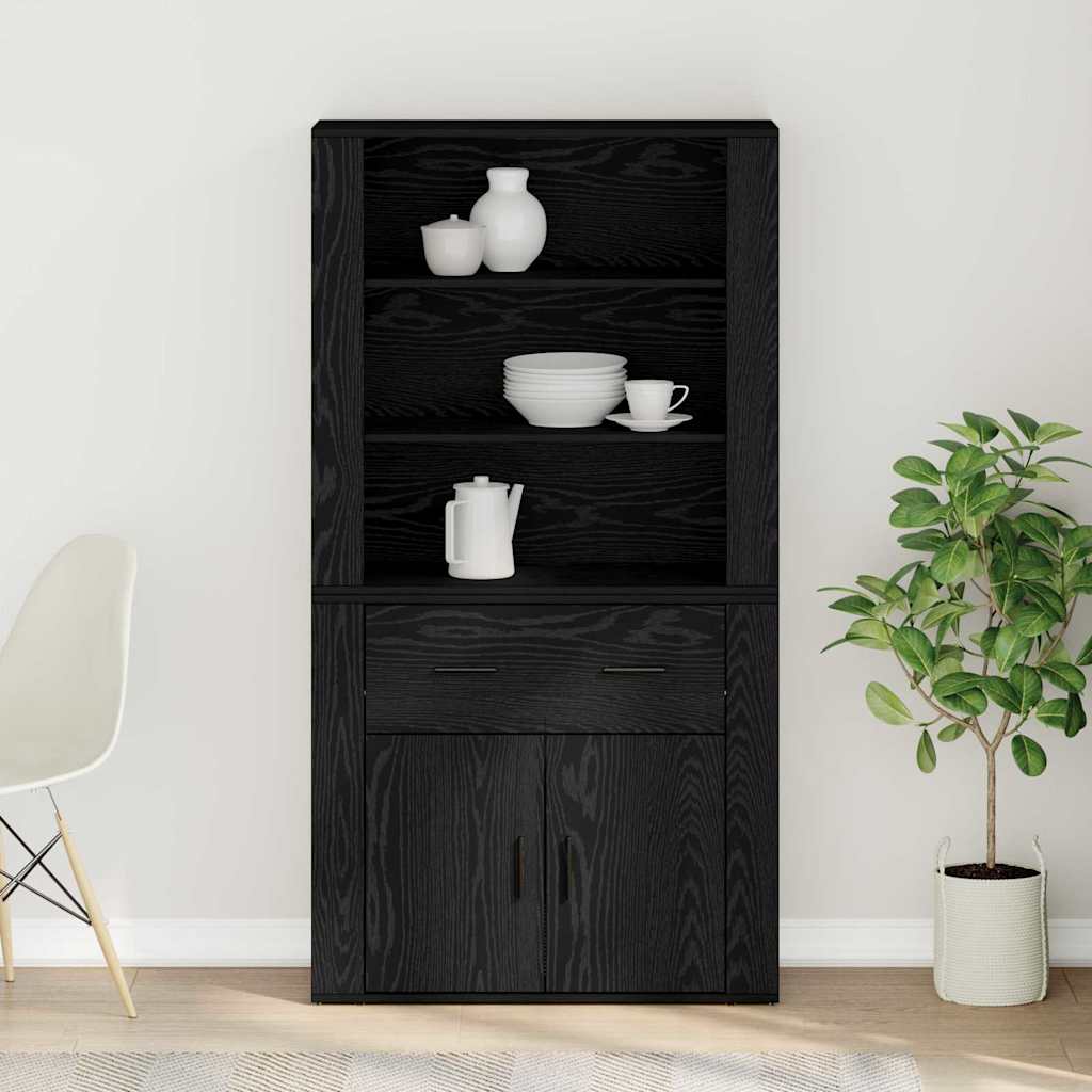 vidaXL Highboard Czarny Dąb 80 x 33 x 150 cm Materiał drewnopochodny