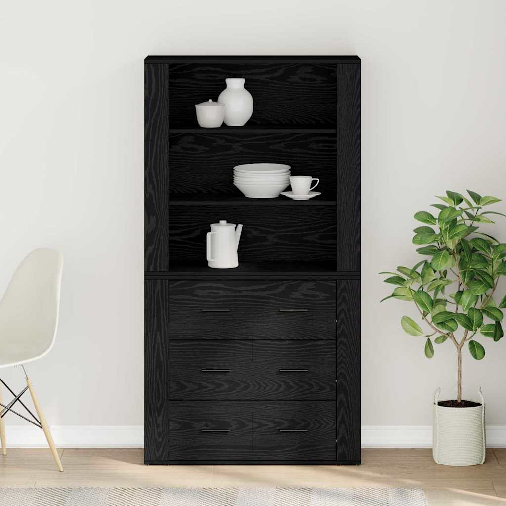 vidaXL Highboard Czarny Dąb 80 x 33 x 150 cm Materiał drewnopochodny