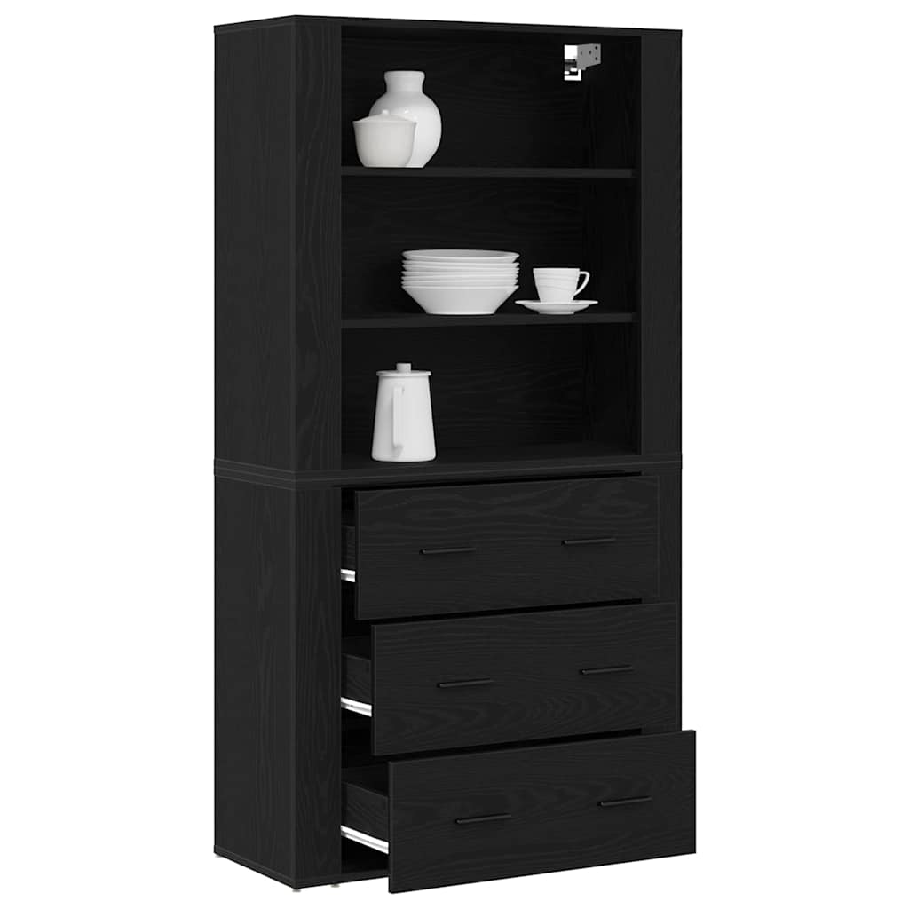 vidaXL Highboard Czarny Dąb 80 x 33 x 150 cm Materiał drewnopochodny