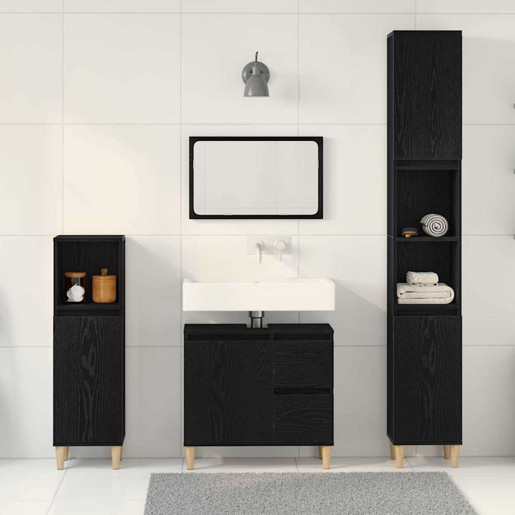 vidaXL Zestaw mebli łazienkowych Montowane na ścianie 3 pcs Czarny Dąb