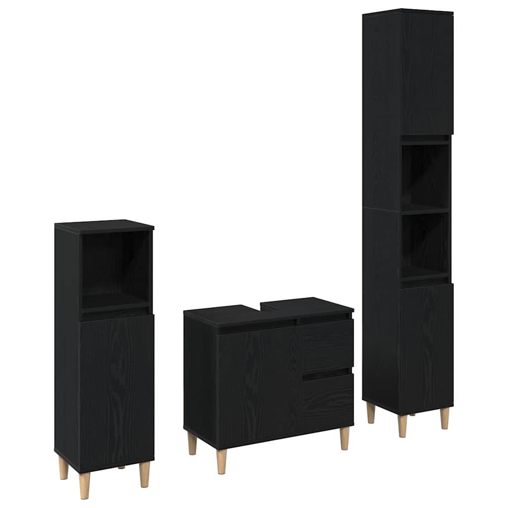 vidaXL Zestaw mebli łazienkowych Montowane na ścianie 3 pcs Czarny Dąb