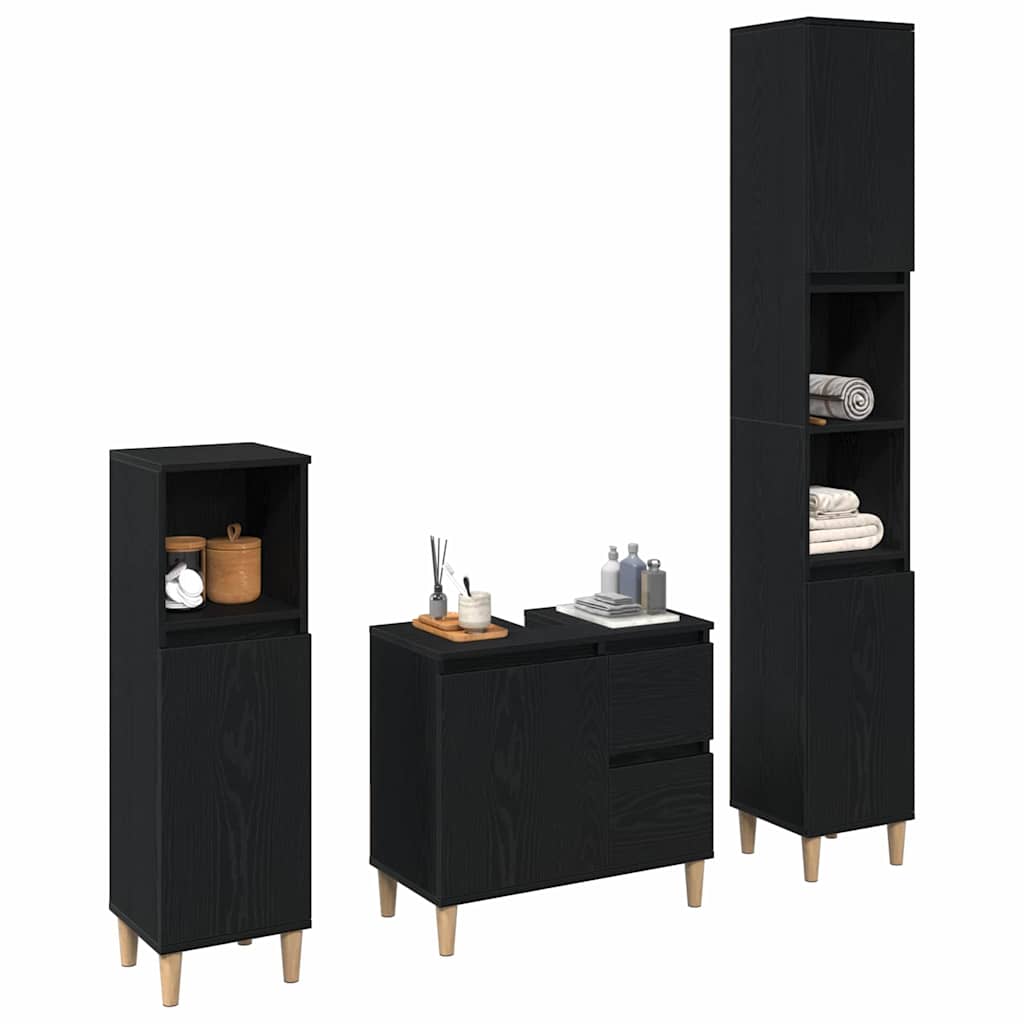 vidaXL Zestaw mebli łazienkowych Montowane na ścianie 3 pcs Czarny Dąb