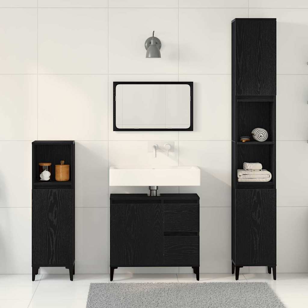 vidaXL Zestaw mebli łazienkowych Montowane na ścianie 3 pcs Czarny Dąb