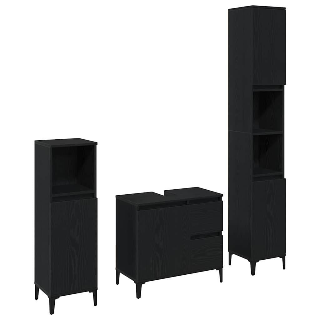 vidaXL Zestaw mebli łazienkowych Montowane na ścianie 3 pcs Czarny Dąb