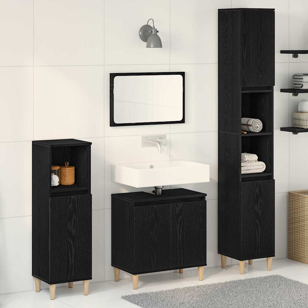 vidaXL Zestaw mebli łazienkowych Montowane na ścianie 3 pcs Czarny Dąb