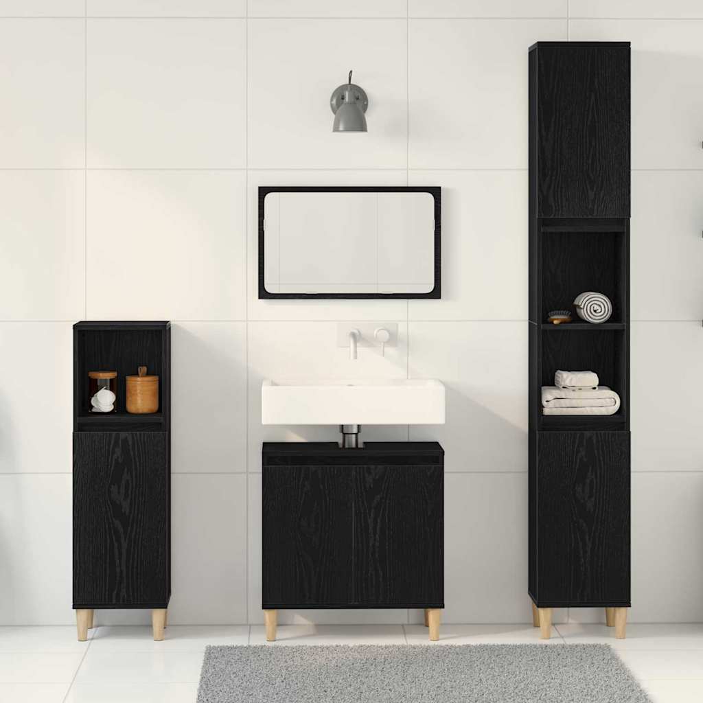 vidaXL Zestaw mebli łazienkowych Montowane na ścianie 3 pcs Czarny Dąb