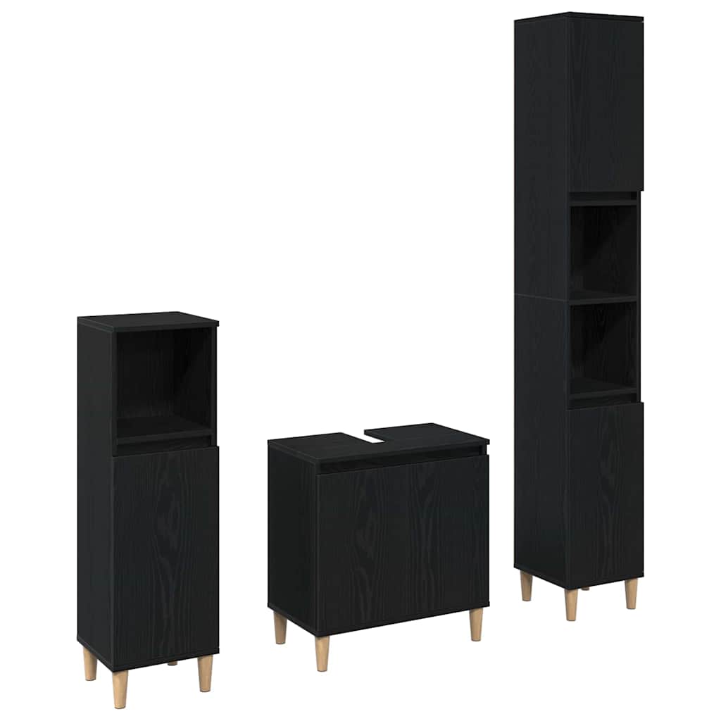 vidaXL Zestaw mebli łazienkowych Montowane na ścianie 3 pcs Czarny Dąb