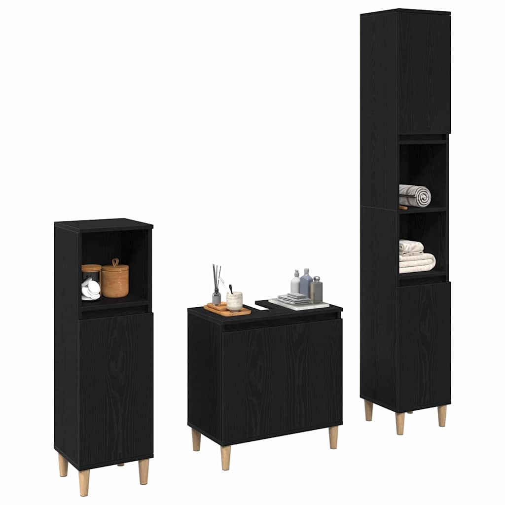 vidaXL Zestaw mebli łazienkowych Montowane na ścianie 3 pcs Czarny Dąb