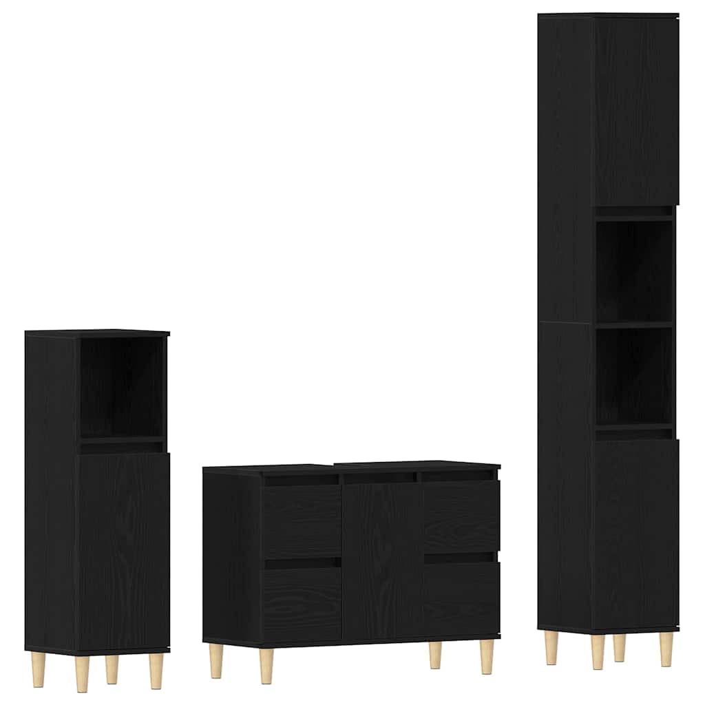 vidaXL Zestaw mebli łazienkowych Montowane na ścianie 3 pcs Czarny Dąb