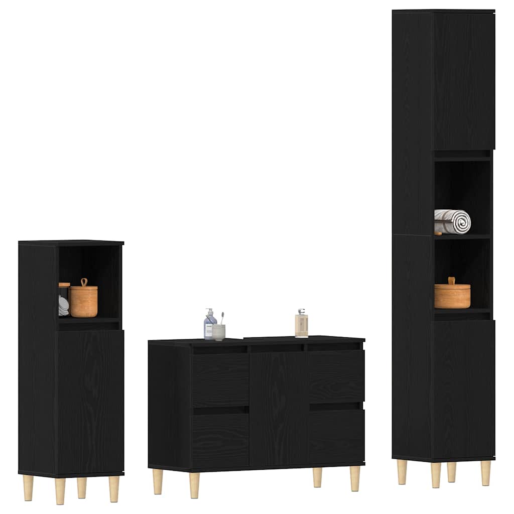 vidaXL Zestaw mebli łazienkowych Montowane na ścianie 3 pcs Czarny Dąb