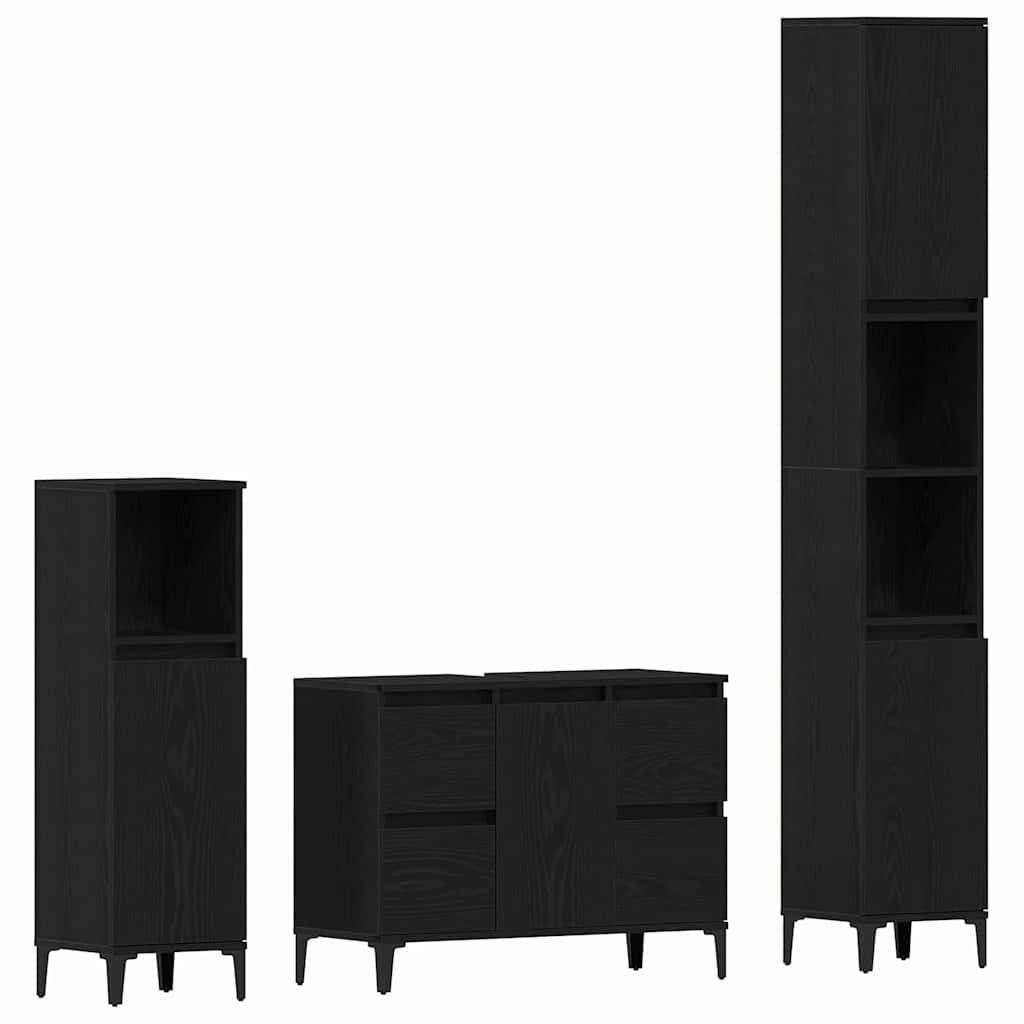 vidaXL Zestaw mebli łazienkowych Montowane na ścianie 3 pcs Czarny Dąb