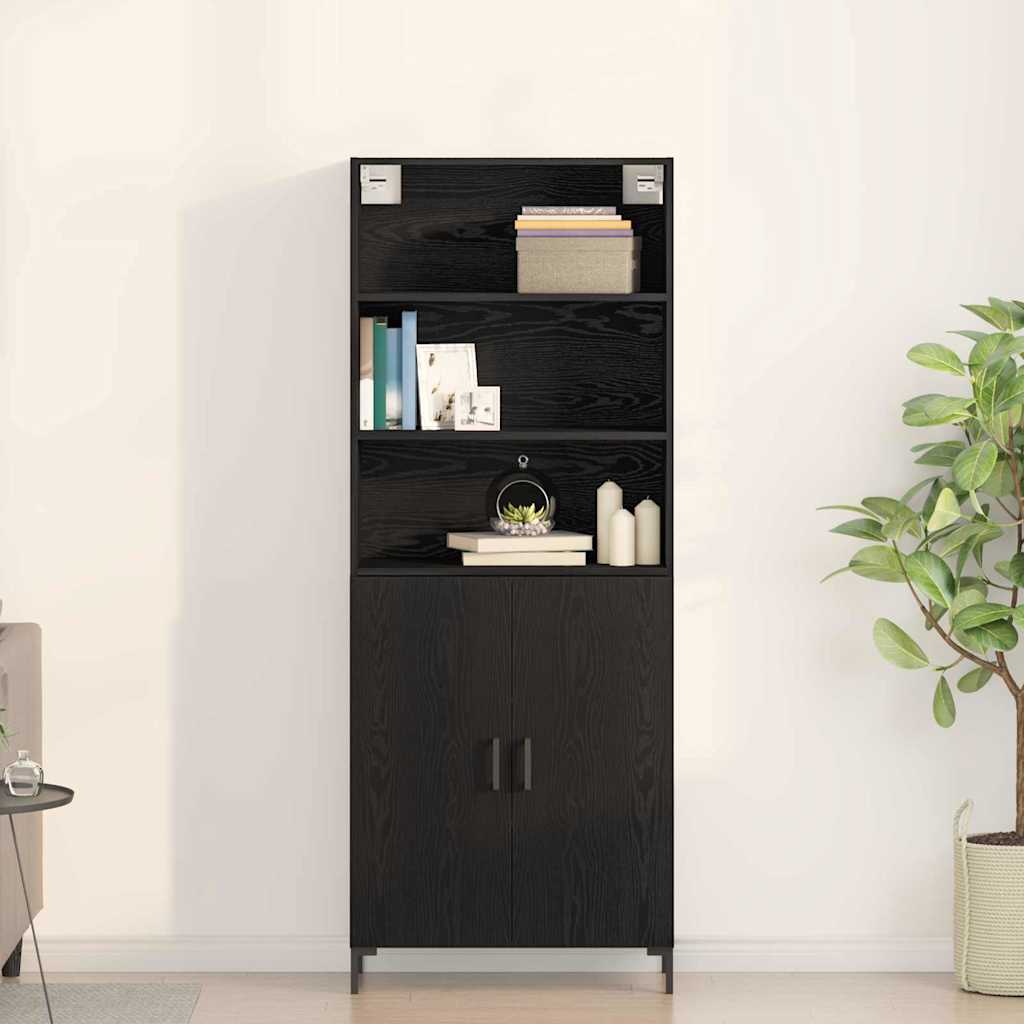 vidaXL Highboard Czarny Dąb 69,5 x 34 x 180 cm Materiał drewnopochodny