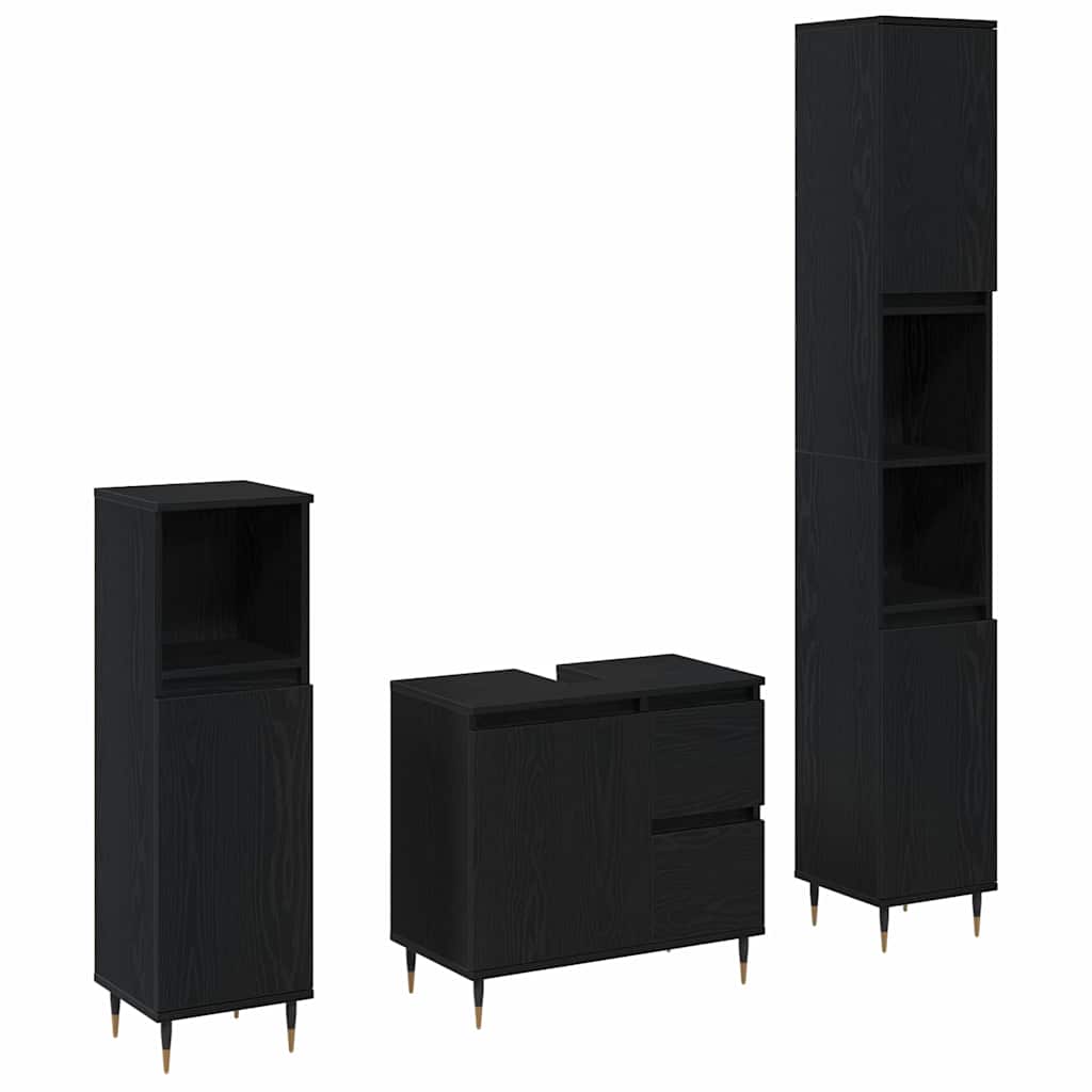 vidaXL Zestaw mebli łazienkowych 3 pcs Czarny Dąb 30 x 30 x 190 cm