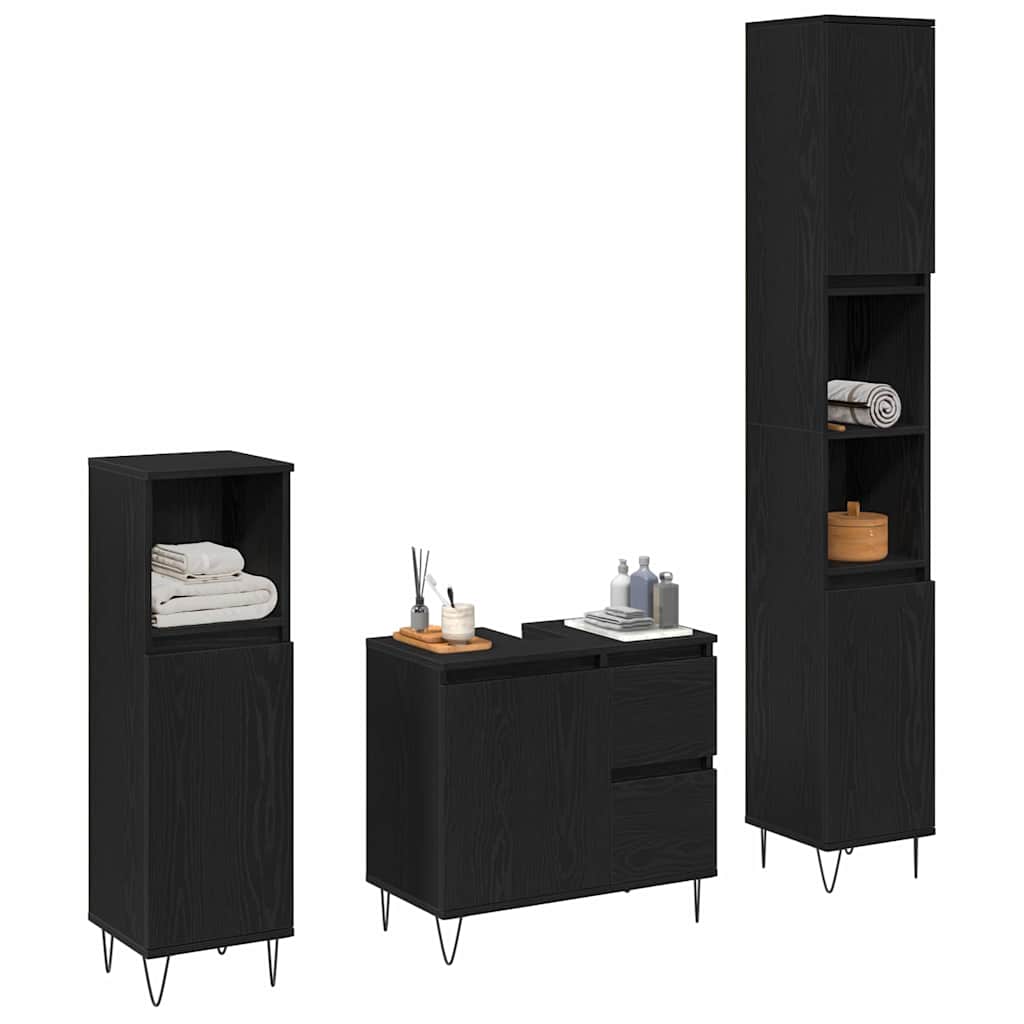 vidaXL Zestaw mebli łazienkowych 3 pcs Czarny Dąb 30 x 30 x 190 cm