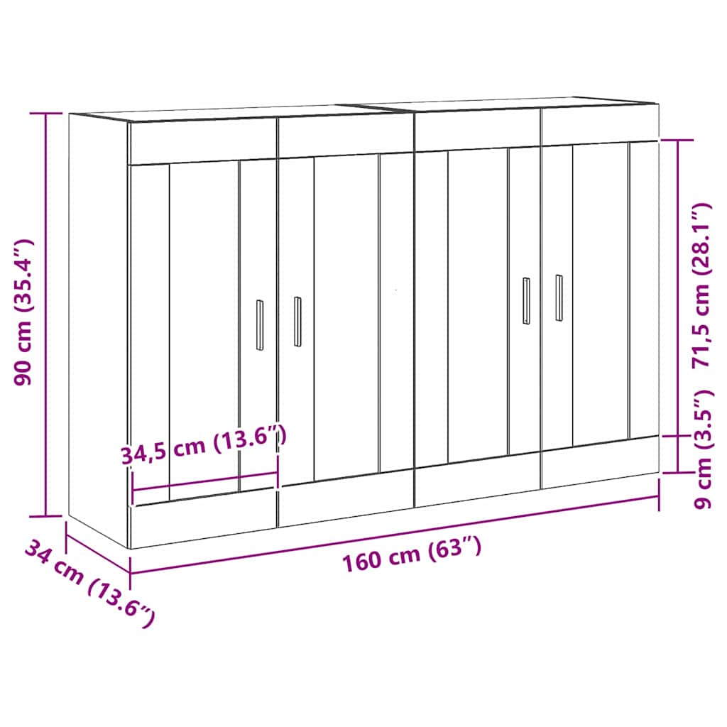vidaXL Szafka wisząca 2 pcs Dąb rzemieślniczy 69,5 x 34 x 90 cm