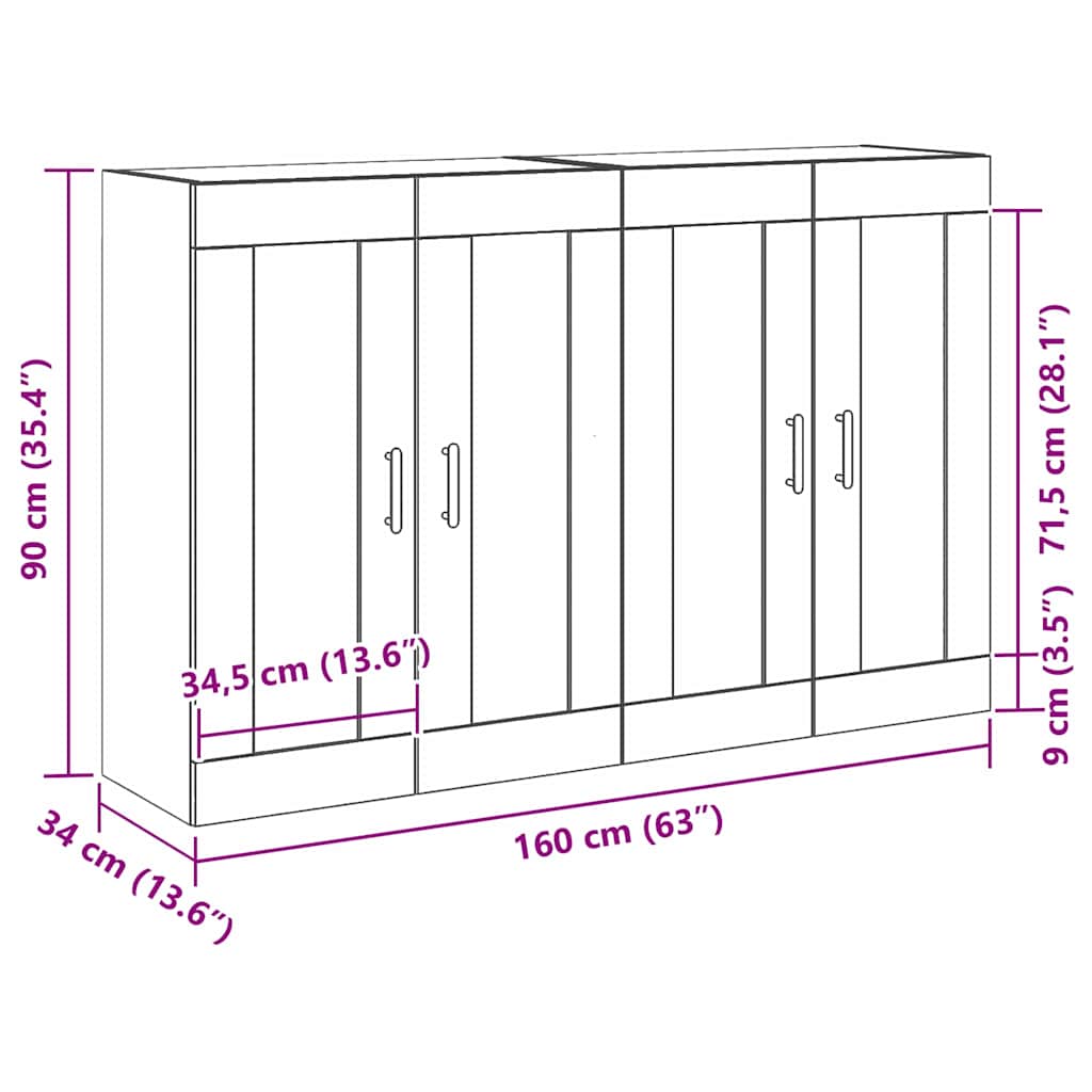 vidaXL Szafka wisząca 2 pcs Czarny Dąb 69,5 x 34 x 90 cm