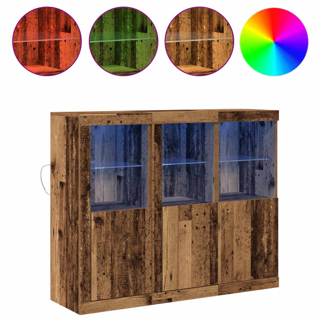 vidaXL Komoda LED Ze LED Lights 3 pcs Stare drewno 123 x 37 x 100 cm