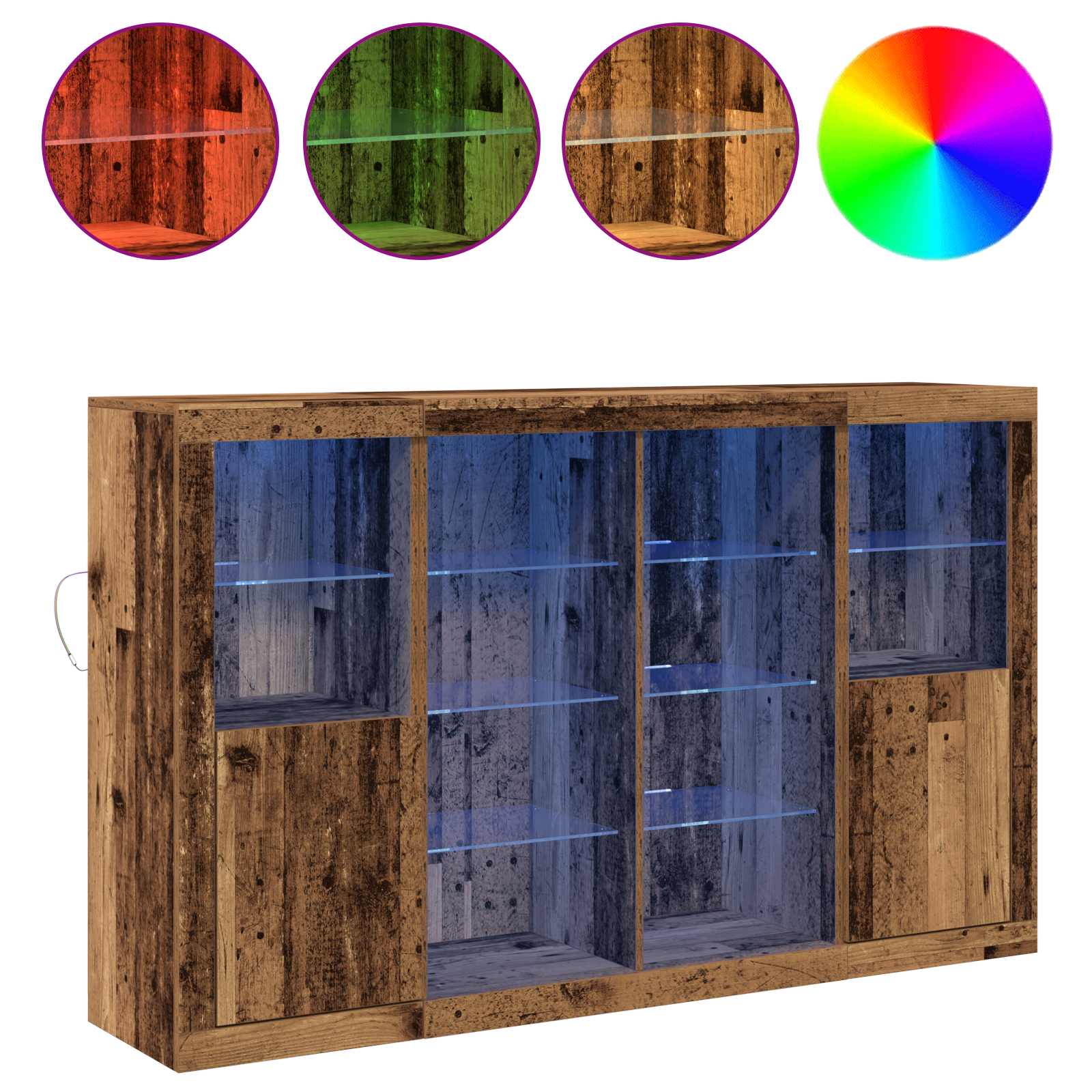 vidaXL Komoda LED Ze LED Lights Stare drewno 163 x 37 x 100 cm