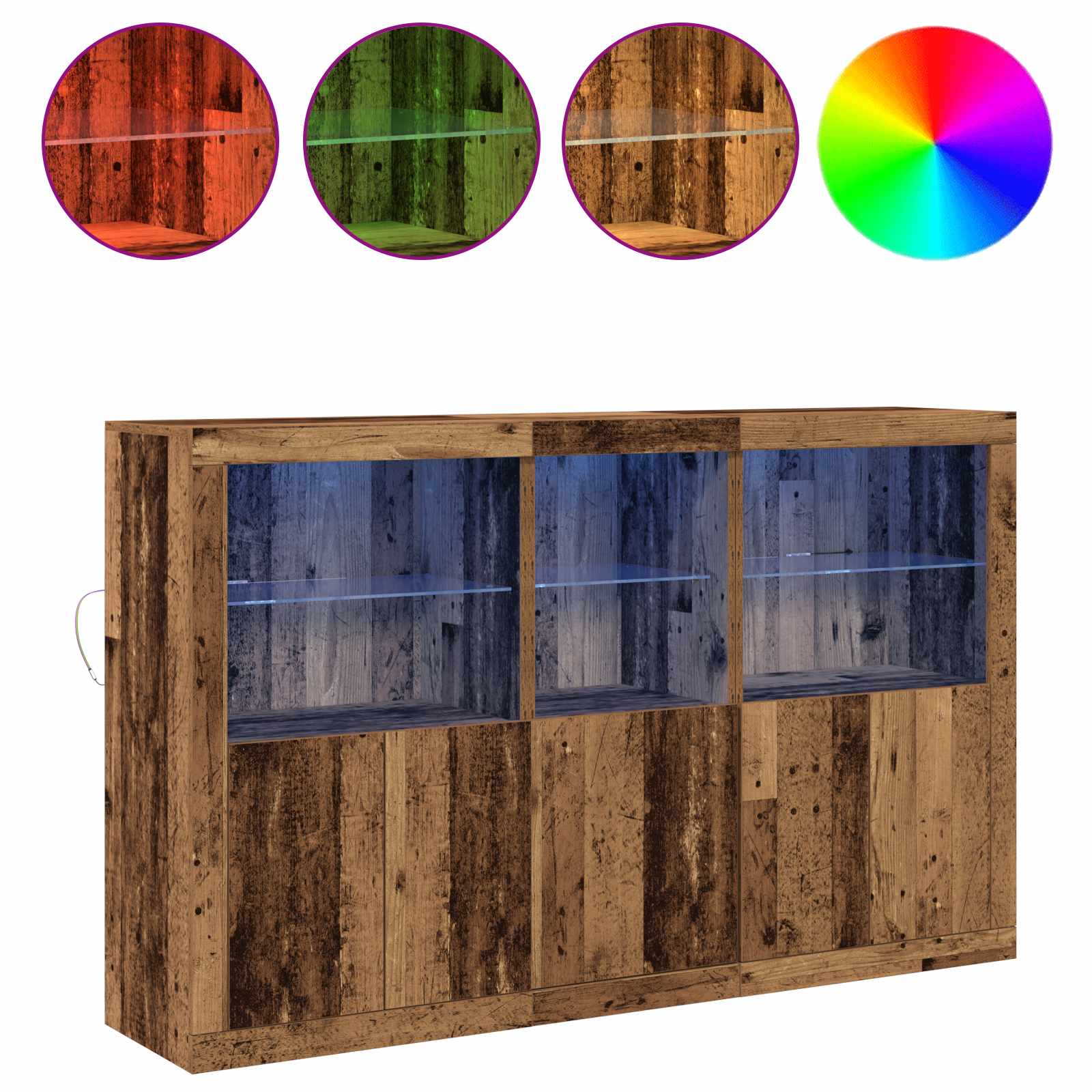 vidaXL Komoda LED Ze LED Lights Stare drewno 162 x 37 x 100 cm