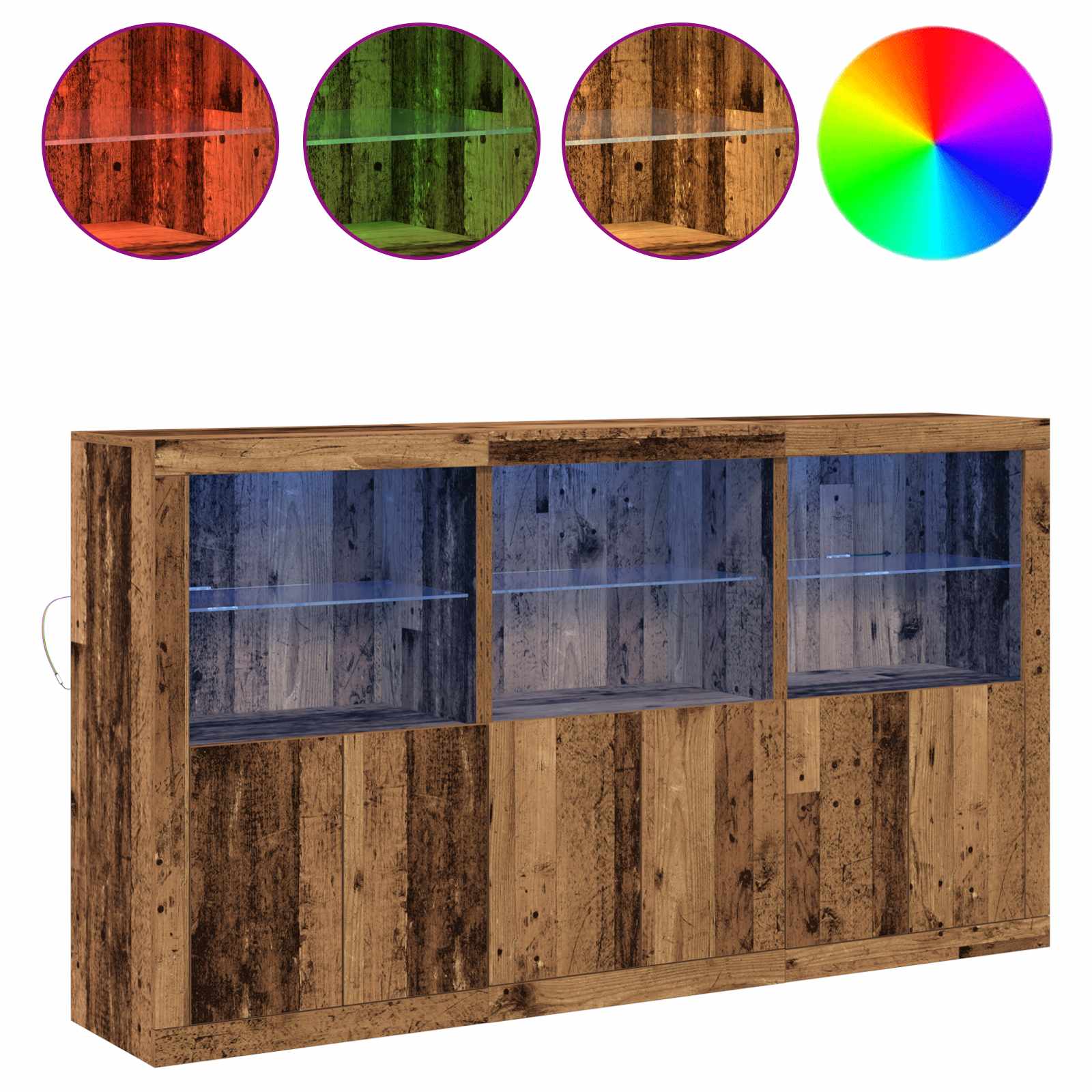 vidaXL Komoda LED Ze LED Lights Stare drewno 181,5 x 37 x 100 cm