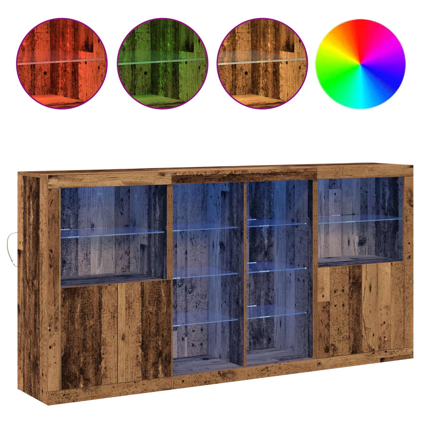 vidaXL Komoda LED Ze LED Lights 3 pcs Stare drewno 202 x 37 x 100 cm