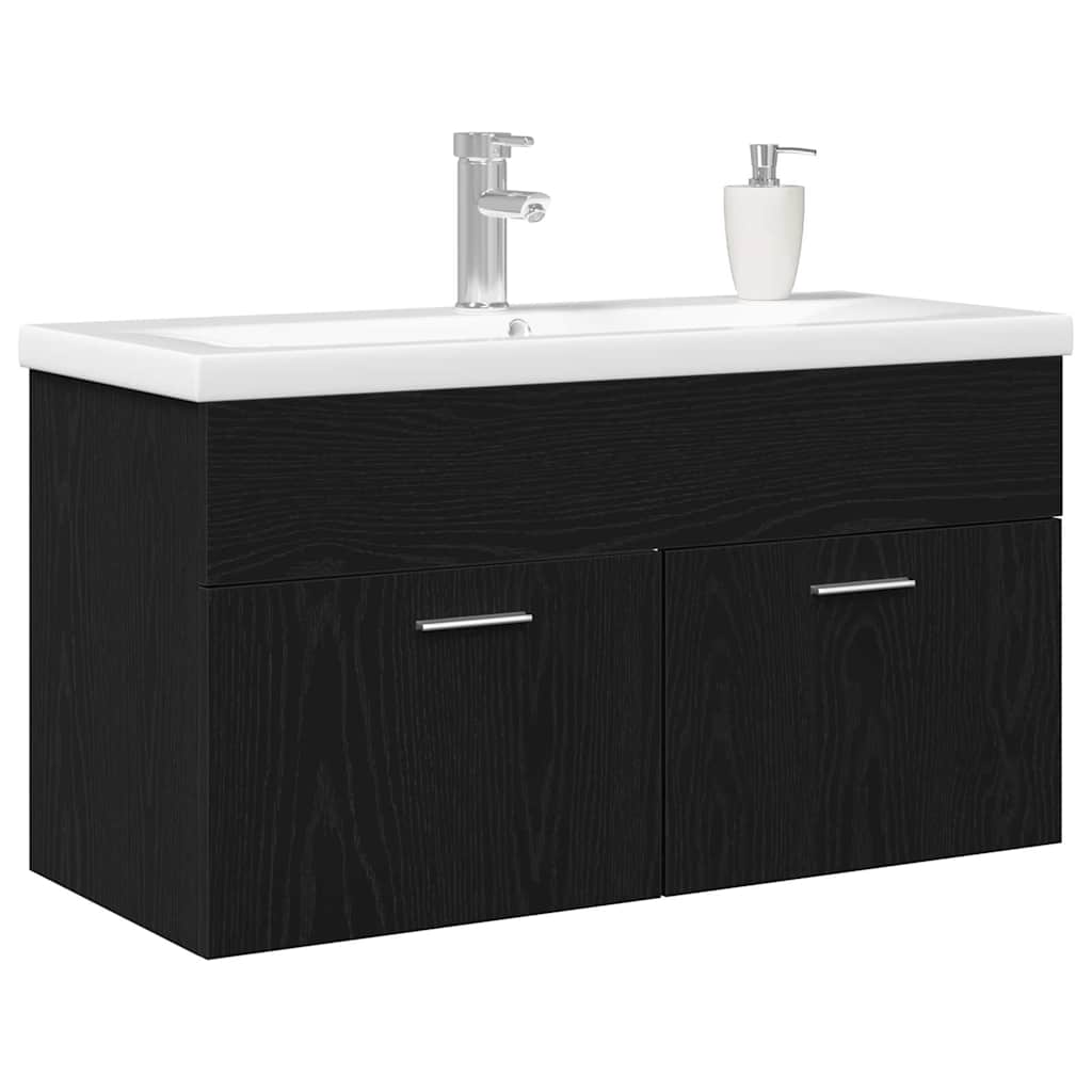 vidaXL Szafka Łazienkowa z szufladą Czarny Dąb 90 x 38,5 x 46 cm