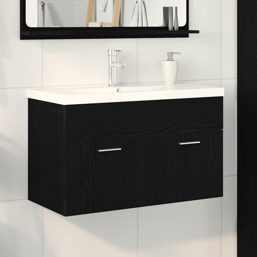 vidaXL Szafka Łazienkowa z drzwiami Czarny Dąb 80 x 38,5 x 46 cm