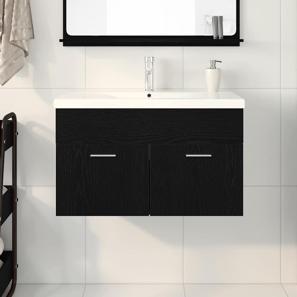 vidaXL Szafka Łazienkowa z drzwiami Czarny Dąb 80 x 38,5 x 46 cm