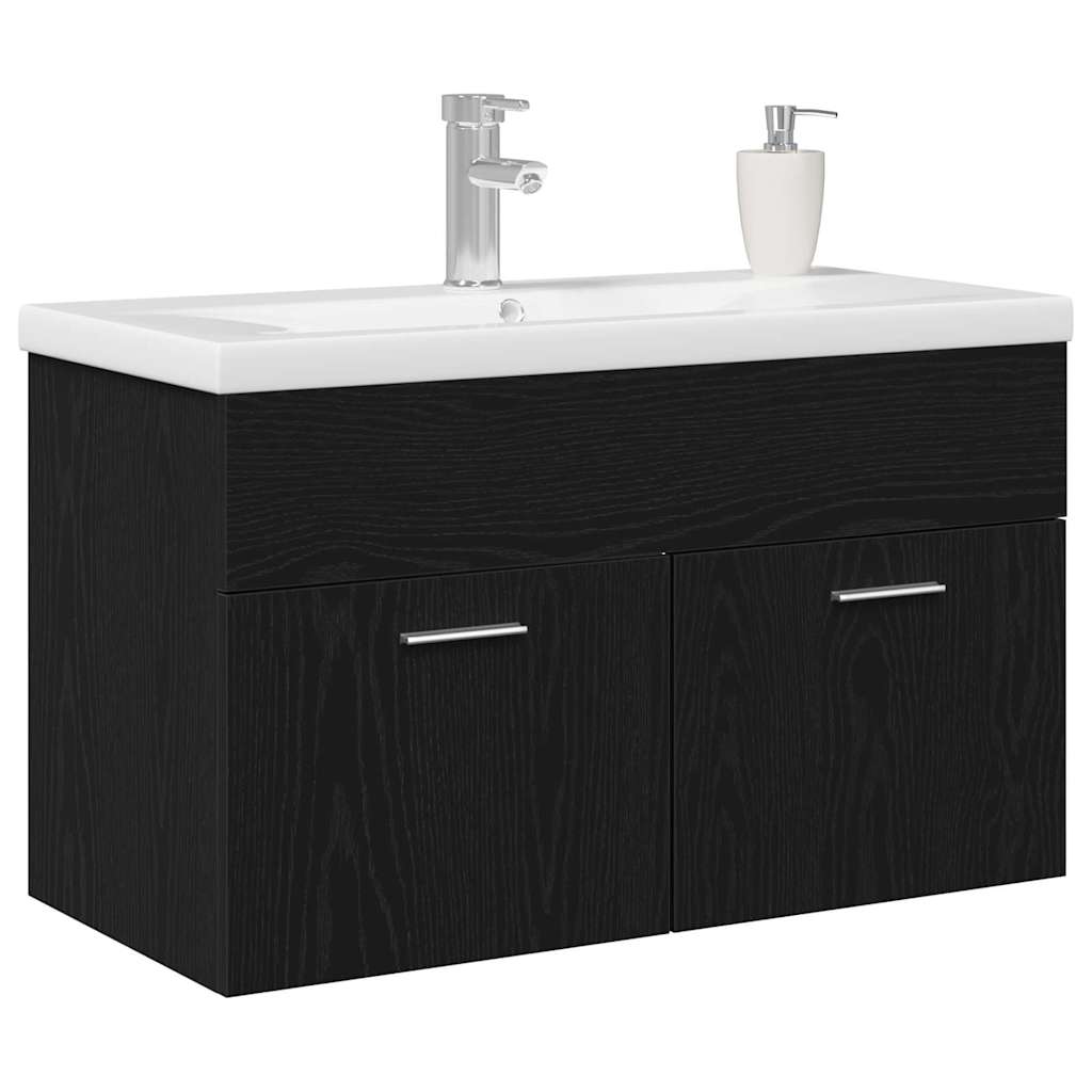 vidaXL Szafka Łazienkowa z drzwiami Czarny Dąb 80 x 38,5 x 46 cm