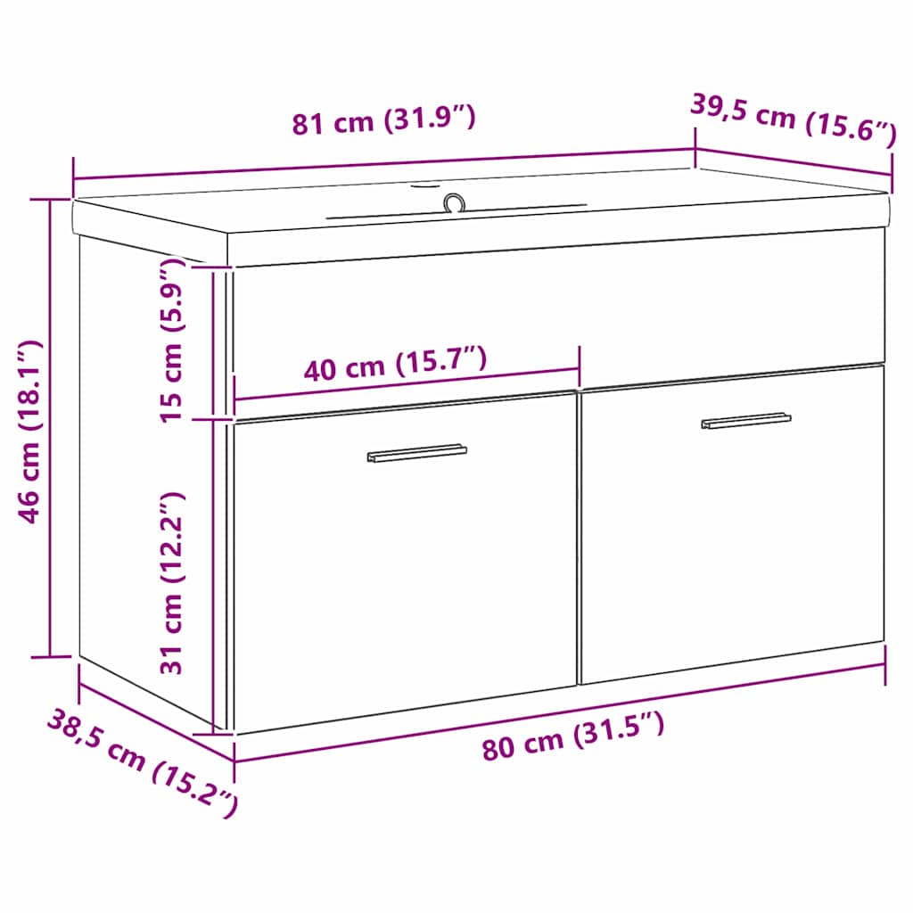 vidaXL Szafka Łazienkowa z drzwiami Czarny Dąb 80 x 38,5 x 46 cm