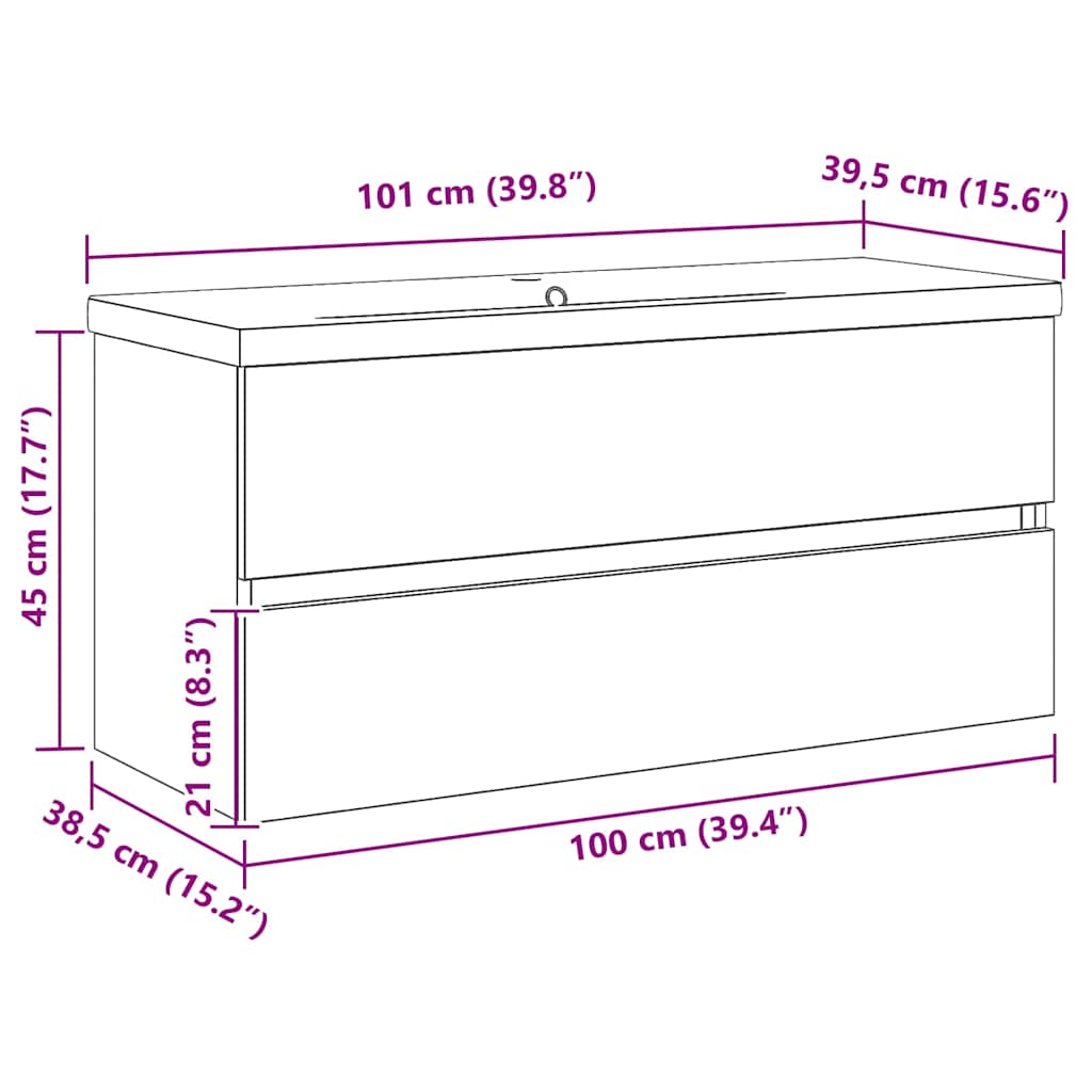 vidaXL Szafka pod umywalkę Czarny Dąb 100 x 39 x 62 cm